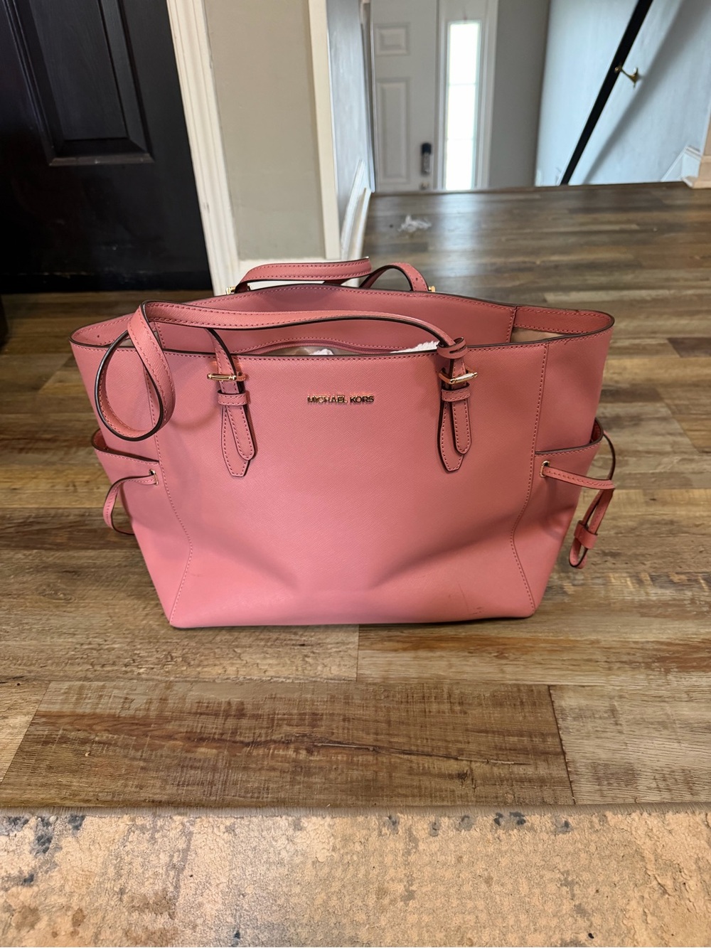 Michael Kors Rose Pink Leather Tote with Gold Hardware